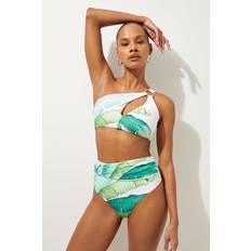 Multicoloured Bikini Bottoms Karen Millen Palm Print High Waisted Bikini Bottoms - Multi