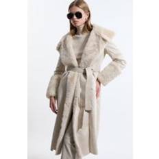 Shearling - Women Coats Karen Millen Faux Shearling Collar Cuff Midi Coat - Ivory