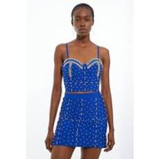 Karen Millen Women Skirts Karen Millen Figure Form Bandage Embellished Knit Mini Skirt - Cobalt