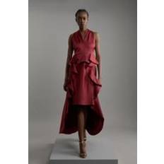 Balloon Sleeves - Midi Dresses Karen Millen Tailored Colour Block Ruffled Midaxi Dress - Merlot