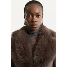 Karen Millen S Coats Karen Millen Wool Blend Fur Trim Collar Midi Coat - Mushroom