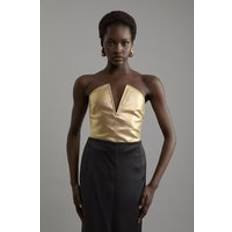 Gold Blouses Karen Millen Figure Form Bandage Sharp V Neck Crop Top - Gold