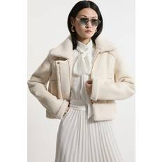 Karen Millen Women Jackets Karen Millen Faux Fur Aviator Crop Jacket - Cream