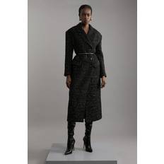 Checkered Coats Karen Millen Metallic Texture Check Darted Waist Coat - Black