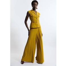 Gold Jumpsuits & Overalls Karen Millen Tailored Crepe Pleated Wide Leg Jumpsuit - Gold