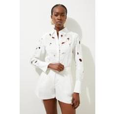Karen Millen Men Tops Karen Millen Cutwork Corded Longline Woven Shirt - White