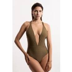Karen Millen Swimsuits Karen Millen Embellished Plunge Swimsuit - Khaki