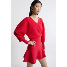 Red - Short Skirts Karen Millen Compact Wool Look Knit Flippy Mini Skirt - Red