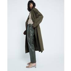 High Waist Trousers River Island Faux Leather Croc Trousers - Dark Green