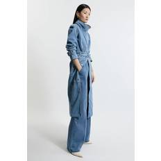 Denim - Women Coats Karen Millen Denim Funnel Neck Belted Maxi Coat - Mid Blue