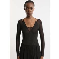 S Bodysuits Karen Millen Double Layered Mesh Bodysuit - Black