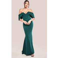 Off The Shoulder Draped Sleeve Maxi Dress - Emerald Green