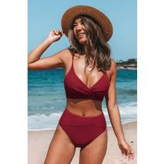 Cupshe Twist Front High Waist Bikini Set - Red