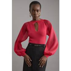 Chiffon Tops Karen Millen Compact Knit Chiffon Sleeve Top - Red