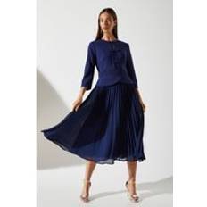 Crepe Pleat Lace Dress - Navy
