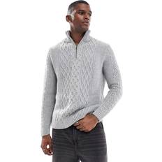 Superdry Dam Tröjor Superdry Jacob Cable Knit Half Zip Flätad Stickad Tröja Med Halv Dragkedja - Grå