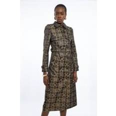 Karen Millen Jacquard Tailored Double Breasted Belted Trench Midi Coat - Brown