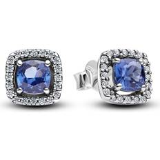 Pandora Boucles d'oreilles Pandora Sparkling Square Halo Stud Earrings - Sterling Silver/Mixed Stone/Blue