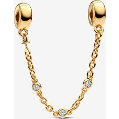 14 karaattia Korut Pandora Triple Clear Stone Safety Chain - Silicone/14k Gold Plating/Cubic Zirconia