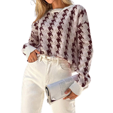 Shein Houndstooth Pattern Drop Shoulder Sweater