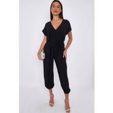 One Size Jumpsuits & Overalls Aftershock London Black V-Neck Belted Jumpsuit - Black