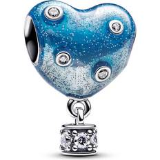 Blåa Berlocker & Hängen Pandora Hot Air Balloon Heart Charm - Geniune Leather/Sterling Silver/Cubic Zirconia/Blue