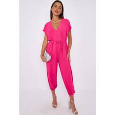 One Size Jumpsuits & Overalls Aftershock London Fuchsia V-Neck Belted Jumpsuit