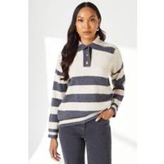 Debenhams Open Collar Detail Stripe Sweater - White