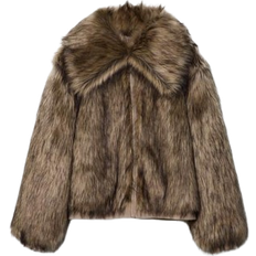 Acrylic Outerwear Stradivarius Faux Fur Jacket - Stone