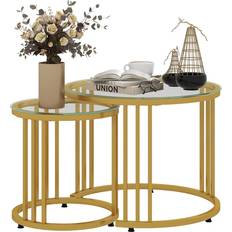 Runda Satsbord Homcom Round with Tempered Glass Gold Tone Satsbord 60cm 2st