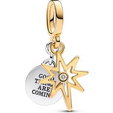 Pandora Transparent Charms & Pendants Pandora Engravable North Star Lab-grown Diamond Dangle Charm - Sterling Silver/14k Gold-plated