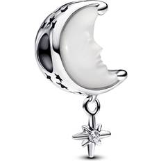 White Charms & Pendants Pandora Moon and North Star Charm - Silver//White/Transparent