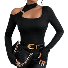 Shein Essnce Solid Color Asymmetrical Neckline Slim Fit T-shirt