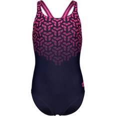 Arena Girl's Kikko V Print Swimsuit - Navy/Shocking Pink