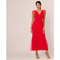 Adrianna Papell Dot Tulle Ruffle Dress - Red