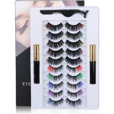 SHCKE KINSING ELECTRONIC LTD, 10 Pairs Colored Lashes False Eyelashes Colored Magnetic Eyelashes Magnetic Lashes Kit Magnetic Eyelashes with Tweezers Reusable Magnetic Eyelashes Set