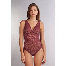 Red Shapewear & Under Garments Intimissimi Elegant Silhouette Lace Bodysuit - Burgundy