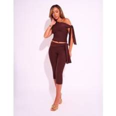 Knot Detail Tie Side Luxe Capri Pants - Chocolate