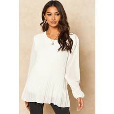 Dame - One Size Bluser Aftershock London Long Sleeve Pleated Blouse - White