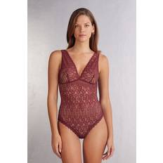 Red Shapewear & Under Garments Intimissimi Elegant Silhouette Lace Bodysuit - Burgundy