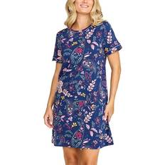 Damella Nattlinnen Damella Flora Nattlinne Short Sleeve Nightdress - Blue Pattern