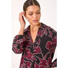 Purple Blouses Roman Floral Print V-Neck Collar Top - Purple