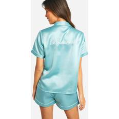 Green - Women Pyjamas boohoo Bridesmaid Satin Pj Short Set - Green