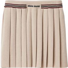 Miu Miu Cashmere Pleated Mini Skirt - Neutral