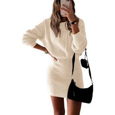 Xusheng Women's Fall Winter Knit Dress - White