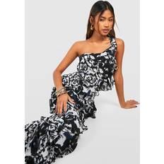 Boohoo Dresses boohoo Womens Chiffon Printed One Shoulder Maxi Dress - Black