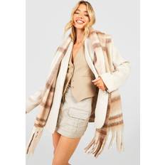 Women Scarfs boohoo Chunky Stone Flanneled Fringe Scarf - Beige
