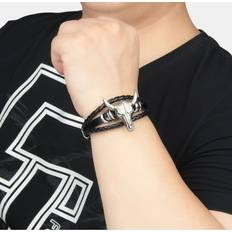 VIGOR Perfect Classy And Trendy Rock Look Bull Head Braided Leather Bracelet Ad-Ons On Shows Bulk Sets Black PACK