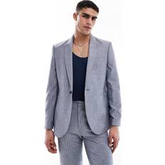 Linen Suits ASOS DESIGN Slim Linen Mix Suit Jacket - Navy Pinstripe