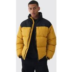 Gelb - Herren Mäntel boohooMAN Colorblock Steppjacke Mit Verdeckter Kapuze - Gelb